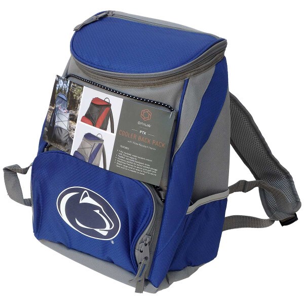 navy and gray backpack cooler with Penn State Athletic Logo